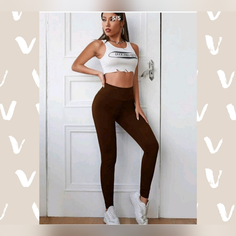 SHEIN EZwear Brown High Waisted Lounging Cozy Leggings Small